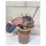 Vtg. Pottery Jar w/Flags