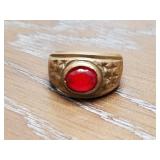 Vintage Ring Marked (see photos)with red stone