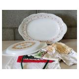 Kitchen Linens,German Made Platter, Pyrex Lid