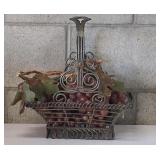 Metal Decorative Basket with Faux Grapes