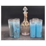 Vtg. Frosted Tumblers-gold rim/Decanter