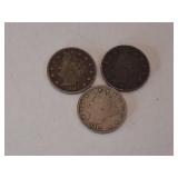 1910, 1911,1883 V Nickels
