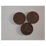 Indian Head Pennies x 3 1891, 1902, 1907