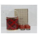 Tartan plaid Ice Bucket and Matching  4 Glasses