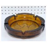 Vintage Heavy Amber Ashtray w/Embossed Eagle