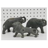 Vintage Heavy Metal Animal Toys-Lion, Elephants