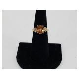 Oval Cut Cognac Gem w/Diamond Accent, Gold Tone