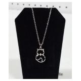 Silver Cat Pendaw/diamond  Center Stone and Chain
