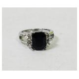 Silver, Black Onyx Ring with Diamond Accents