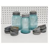 Vtg. Blue Ball Perfect Mason Jars with Zinc Lids