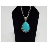 Silver and Turquoise Pendant with Chain