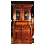 FRENCH RENAISSANCE REVIVAL STAINED GLASS BUFFET