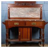FRENCH OAK MARBLE TOP WASHSTAND W/MARBLE BACKSPLAS
