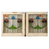 PAIR OF FRENCH ART NOUVEAU STAINED GLASS PANELS