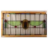 ANTIQUE IRISH JEWELED STAINED GLASS PANEL