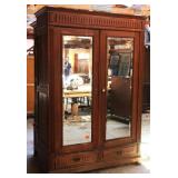 FRENCH OAK MIRRORED ARMOIRE