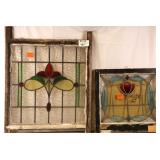 TWO CONTINENTAL ART NOUVEAU STAINED GLASS PANELS