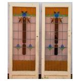 PAIR OF ART NOUVEAU STAINED LEADED GLASS DOORS