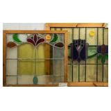 TWO FRENCH ART NOUVEAU STAINED GLASS PANELS