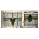 TWO CONTINENTAL STAINED GLASS PANELS