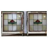 PAIR OF ANTIQUE ENGLISH STAINED GLASS PANELS