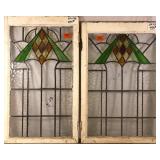 TWO ANTIQUE ART DECO STAINED GLASS PANELS