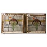 PAIR OF FRENCH ART NOUVEAU STAINED GLASS PANELS