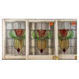 THREE FRENCH ART NOUVEAU STAINED GLASS PANELS