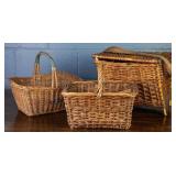 THREE HAND-WOVEN WICKER BASKETS