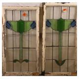 PAIR OF FRENCH ART NOUVEAU STAINED GLASS PANELS