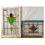 TWO CONTINENTAL STAINED GLASS PANEL