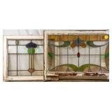 TWO FRENCH ART NOUVEAU STAINED GLASS PANELS