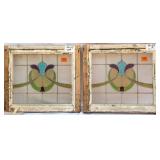 PAIR OF FRENCH ART NOUVEAU STAINED GLASS PANELS