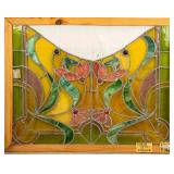 FRENCH ART NOUVEAU STAINED JEWELED GLASS PANEL