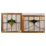 TWO CONTINENTAL STAINED GLASS PANELS