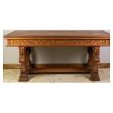 FRENCH OAK PARQUETRY DRAW LEAF DINING TABLE