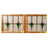 PAIR OF FRENCH ART NOUVEAU STAINED GLASS DOUBLE PA