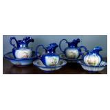 4 STAFFORDSHIRE POTTERY WASH BASIN & PITCHER SETS