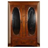 FRENCH WALNUT DOUBLE MIRRORED ARMOIRE