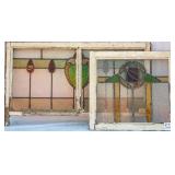 TWO FRENCH ART NOUVEAU STAINED GLASS PANELS