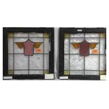 PAIR OF IRISH STAINED GLASS PANELS