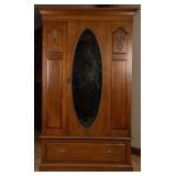 FRENCH OAK BEVELED MIRROR ARMOIRE