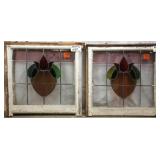 PAIR OF FRENCH ART NOUVEAU STAINED GLASS PANELS