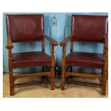 PAIR OF ENGLISH NAILHEAD TRIM LEATHER ARMCHAIRS