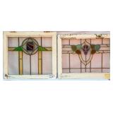 TWO FRENCH ART NOUVEAU STAINED GLASS PANELS