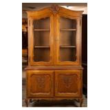 FRENCH OAK CARVED VITRINE CABINET