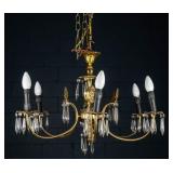 FRENCH 6-LIGHT BRASS & CRYSTAL CHANDELIER