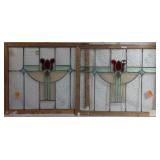 PAIR OF ENGLISH STAINED GLASS PANELS
