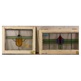 TWO ENGLISH ART DECO STAINED GLASS PANELS