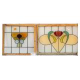 TWO FRENCH ART NOUVEAU STAINED GLASS PANELS